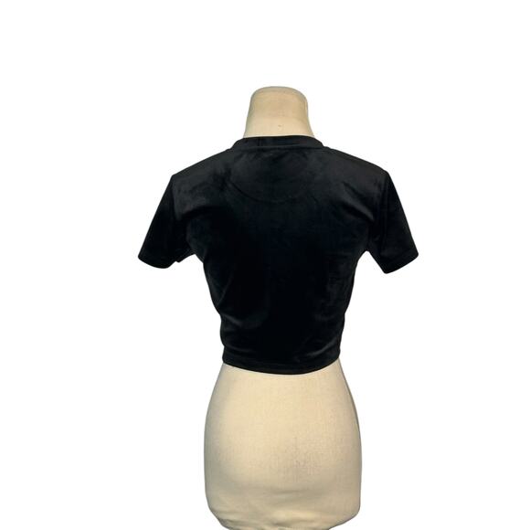 Guess black velvet rhinestones front logo short sleeves t-shirt size XS - Picture 2 of 16